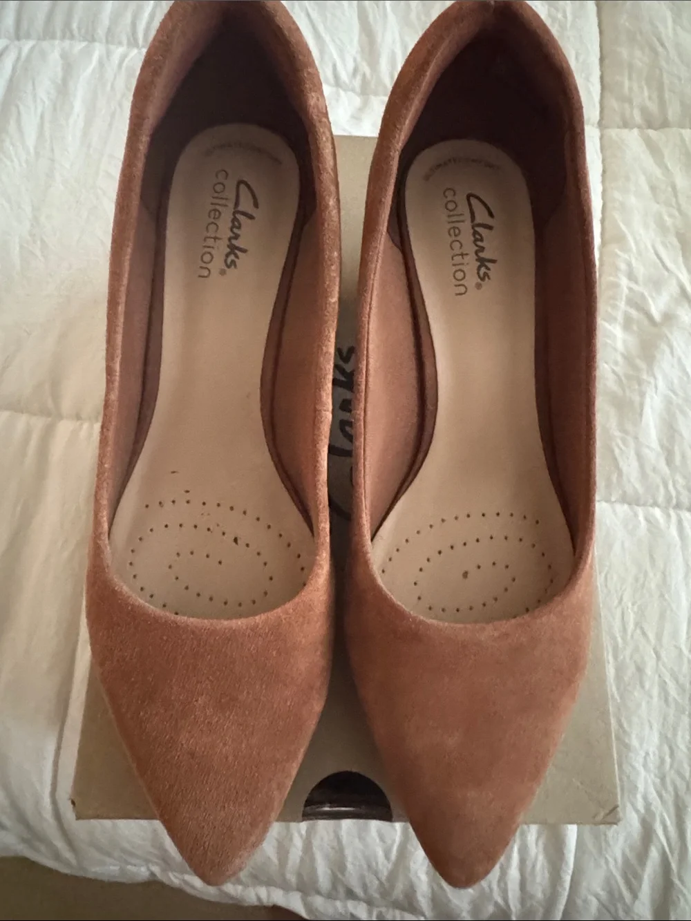 Clarks Women's Pointed Toe Suede Flats - Cognac Brown